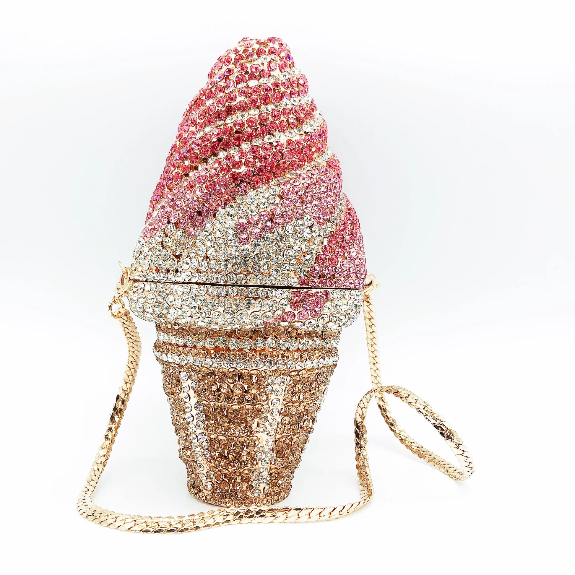 Food-Styling Metal Diamond Purse | Sophisticated Luxury Crystal Evening Bag | Elegant Rhinestone Gala Handbag | "Dignified" Hard-Shell Metallic Minaudière for High-Fashion Parties Luxegan