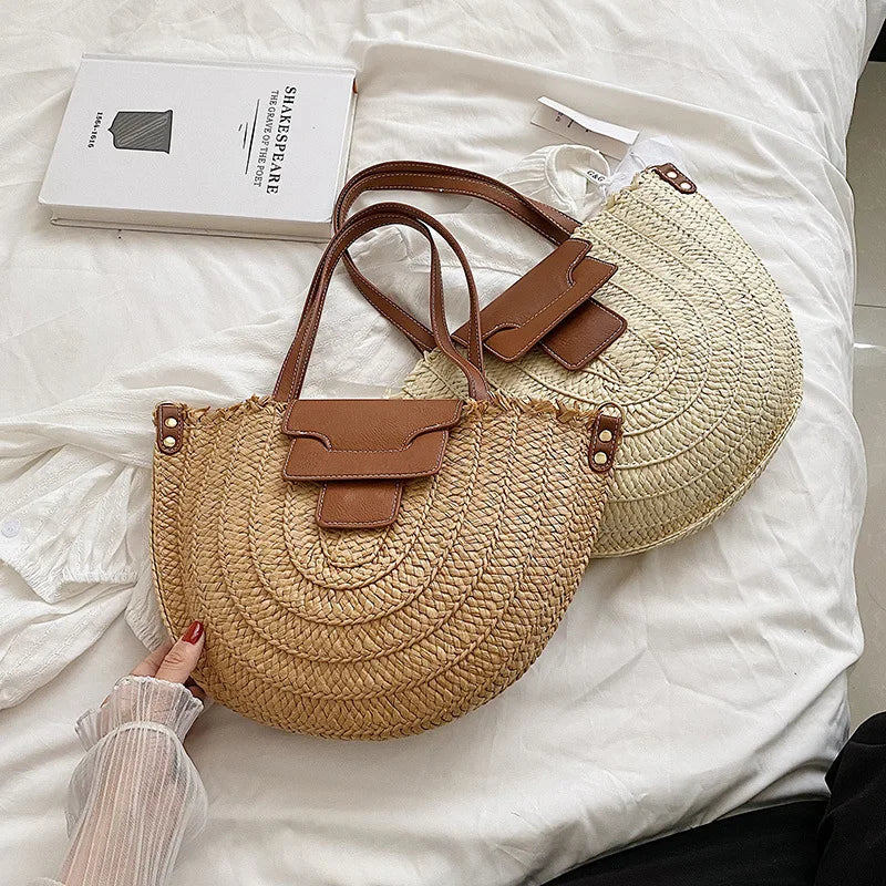 Designer Woven Straw Tote | Large Capacity Beach & Shopper Bag Luxegan