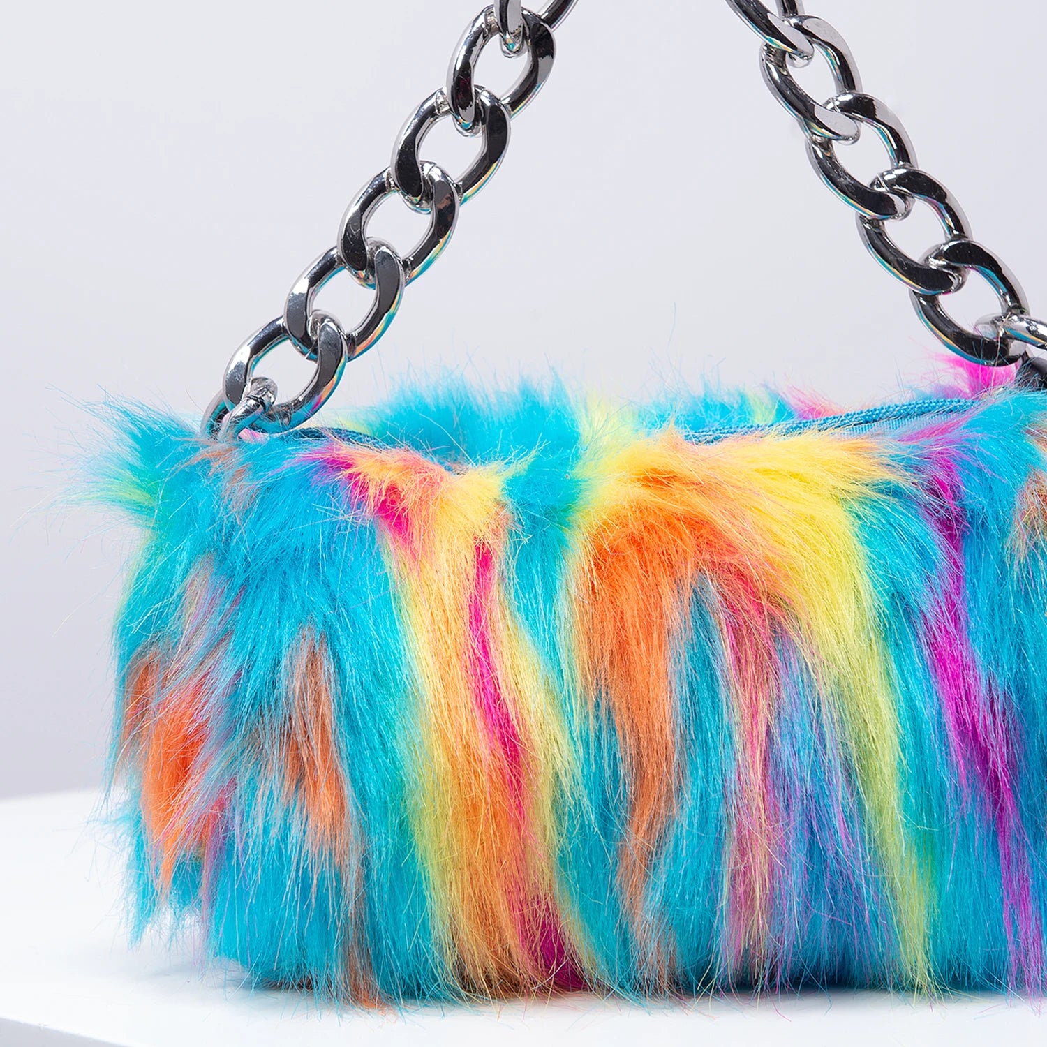 Solid Fuzz Soft Candy Color Satchel | Y2K Style Women’s Shoulder Bag with Iron Chain | Cute Charm Clutch & Colorful Square Purse Luxegan