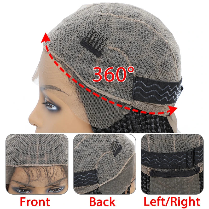 Synthetic Full Lace Cornrow Box Braided Wig 36" Lace Front Wigs Jumbo Braids Wig For Black Africa Women Braids Wig Braiding Wigs Luxegan
