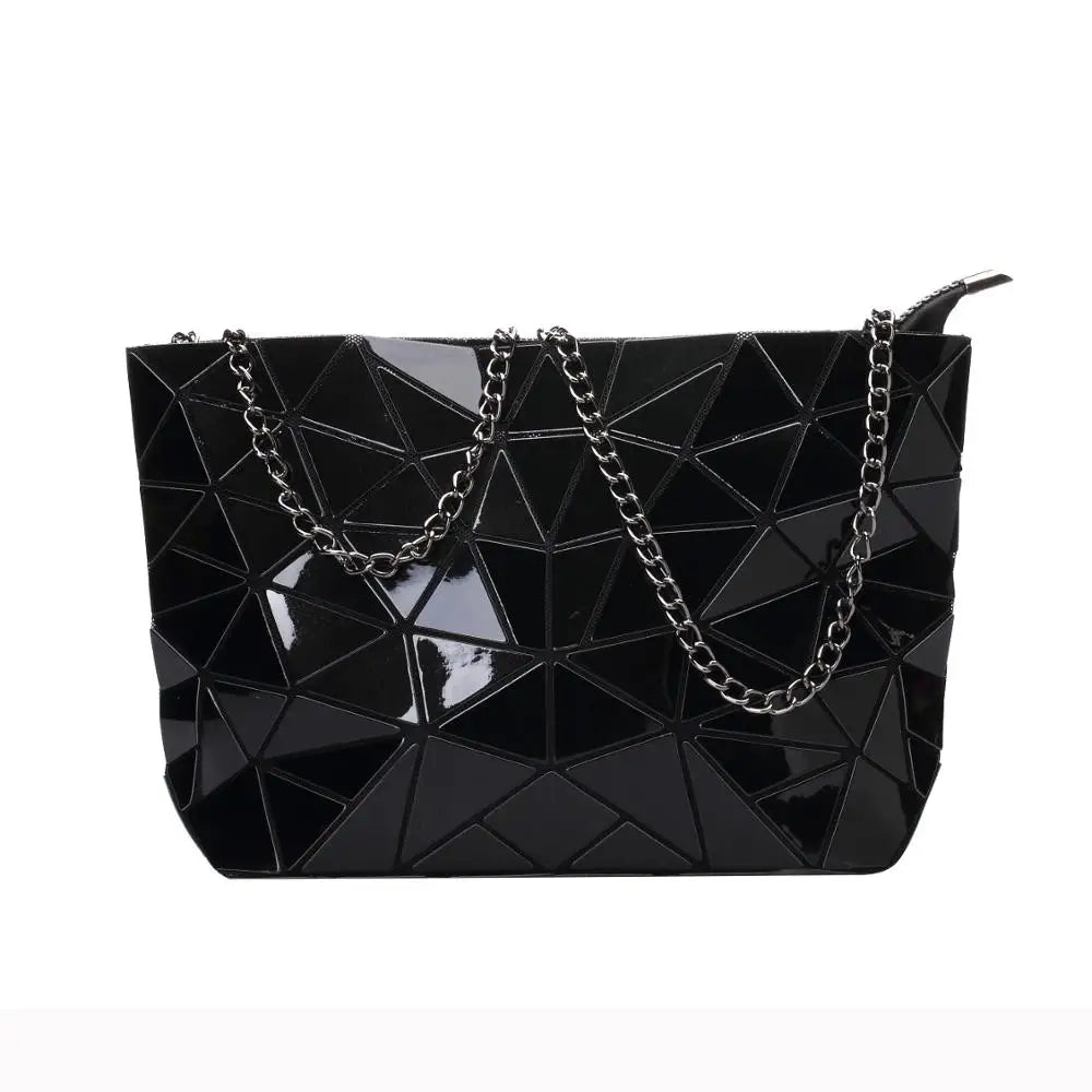 Women’s Geometric Chain Shoulder Bag | Fashion Folding Messenger Bag | Trendy PU Leather Hobo Crossbody | Versatile Plain Geometric Clutch & Evening Bag (Model 2037) Luxegan