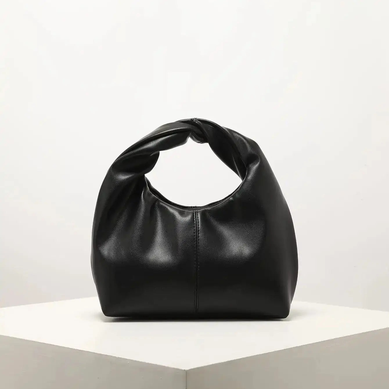 Women’s Stylish Twist Square Clutch Bag | Sophisticated Ruched Top-Handle Handbag | Simple and Versatile Solid Color Commuter Bag | Fashion-Forward Soft PU Leather Shoulder Purse Luxegan