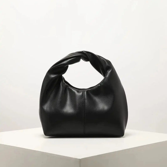 Women’s Stylish Twist Square Clutch Bag | Sophisticated Ruched Top-Handle Handbag | Simple and Versatile Solid Color Commuter Bag | Fashion-Forward Soft PU Leather Shoulder Purse Luxegan