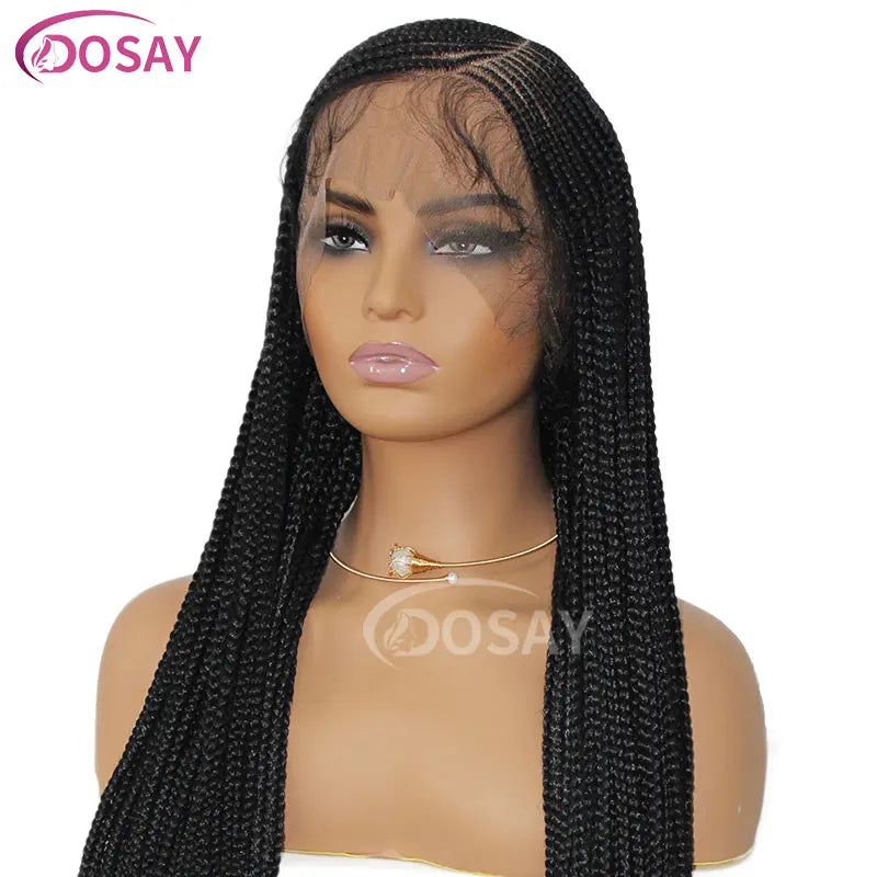 36" Full Lace Frontal Braids Wig Synthetic Side Part Knotless Cornrow Braided Lace Front Wig Twist Braided Faux Locs Braid Wigs Luxegan