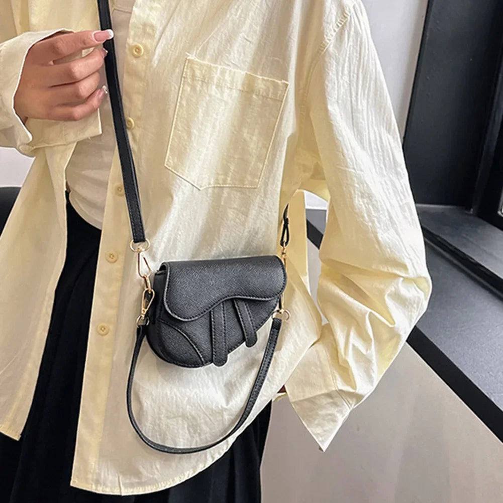 Women’s Denim Pattern Saddle Bag | Sophisticated Contrasting Color Splicing Messenger | Elegant Designer Underarm & Crossbody Handbag | "Dignified" Soft Polyester Satchel for Versatile Trend Styling Luxegan