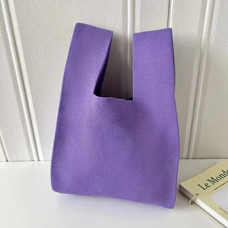 Handmade Knit Knot Wrist-Bag | Sophisticated Color-Striped Casual Tote | Elegant Plaid-Inspired Student Handbag | "Dignified" Soft Polyester Reusable Shopping Bag for Versatile Daily Styling Luxegan