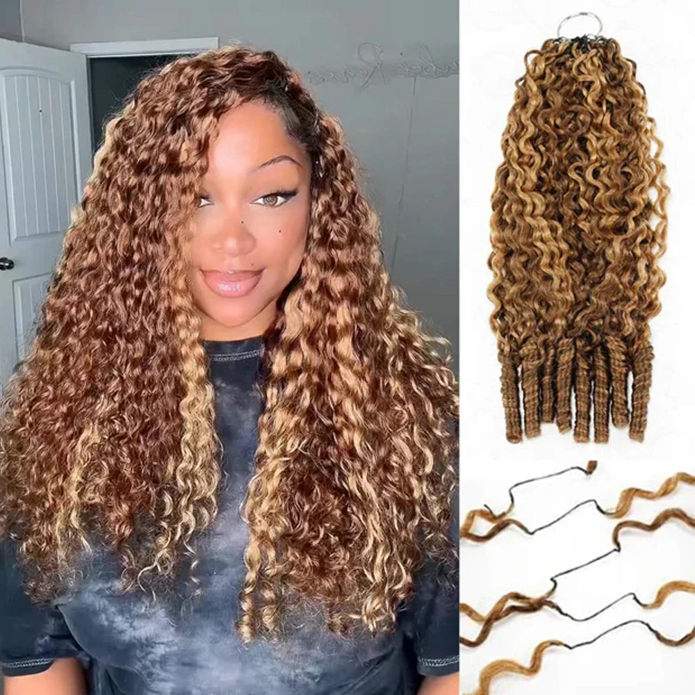 Highlight Burmese Curly Crochet Human Hair Extensions – Knotless Pre-Looped 100% Raw Human Hair (10–24 Inch) Luxegan
