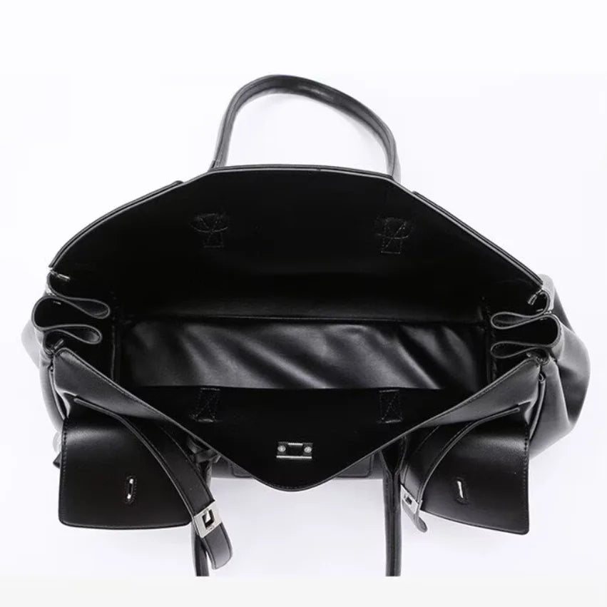 Luxury Real Leather Tote Bag Brand Texture Lock Wing Bag Solid Color Simple New Horizontal Square Bag Women's Commuter Handbag