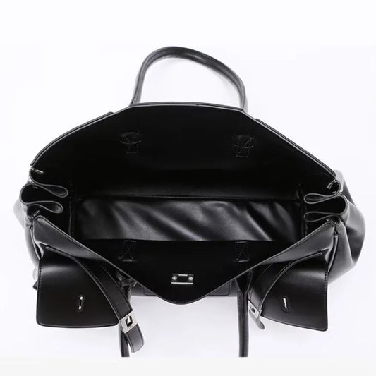 Luxury Real Leather Tote Bag Brand Texture Lock Wing Bag Solid Color Simple New Horizontal Square Bag Women's Commuter Handbag