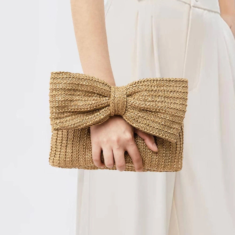 Summer Straw Woven Clutch Bag | Women's Bow Purse Luxury Design Ladies' Evening Handbag Luxegan