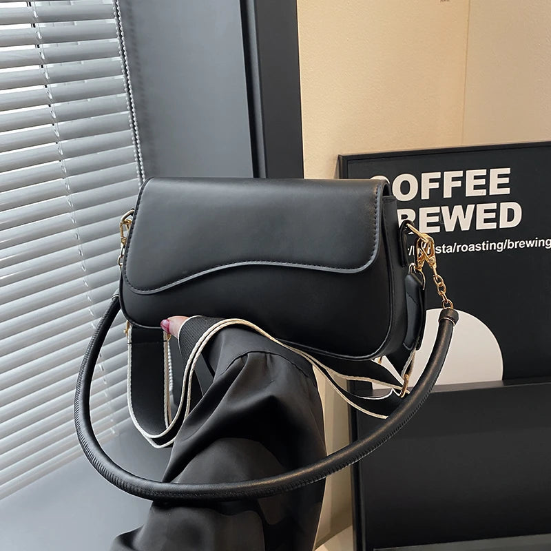 Small Leather Saddle Bag | Vintage Underarm Handbag & Chain Crossbody Purse Luxegan