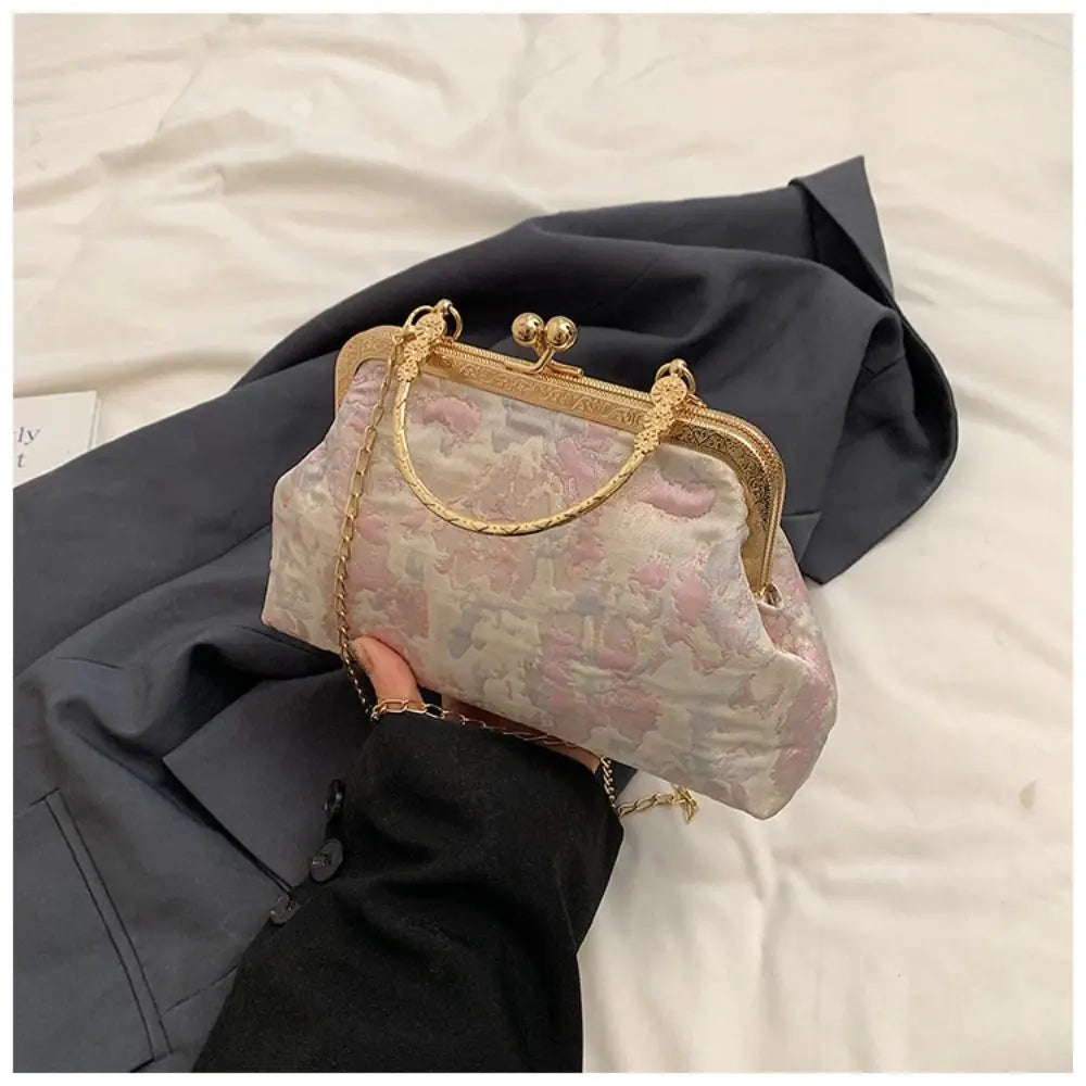 Fashion Silk Chinese Style Handbag | Retro Embroidery Shell Bag | Elegant Minaudière Shoulder & Crossbody Bag | Traditional Artisan Single-Strap Ladies' Purse Luxegan