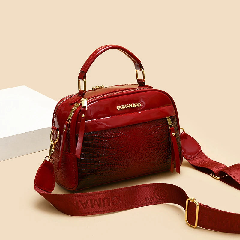 High-Quality PU Leather Fashionable Women's Crossbody Bag | Crocodile Luxury Designer Square Bag (Burgundy Elegant Hand Bag) Luxegan