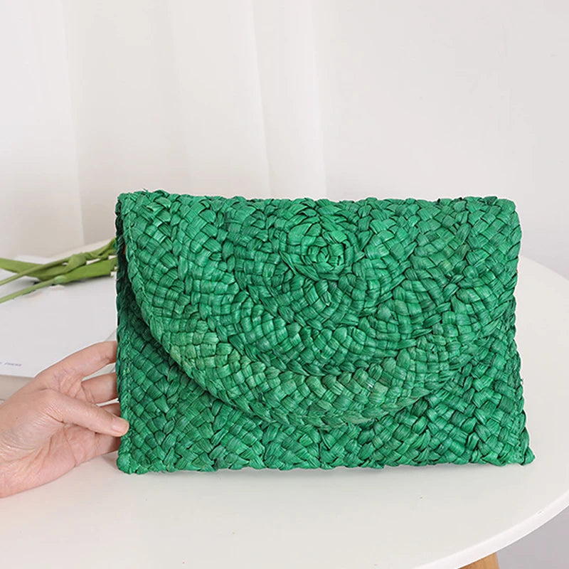 Handmade Straw Envelope Bag | Soft Beach Crossbody Purse Luxegan