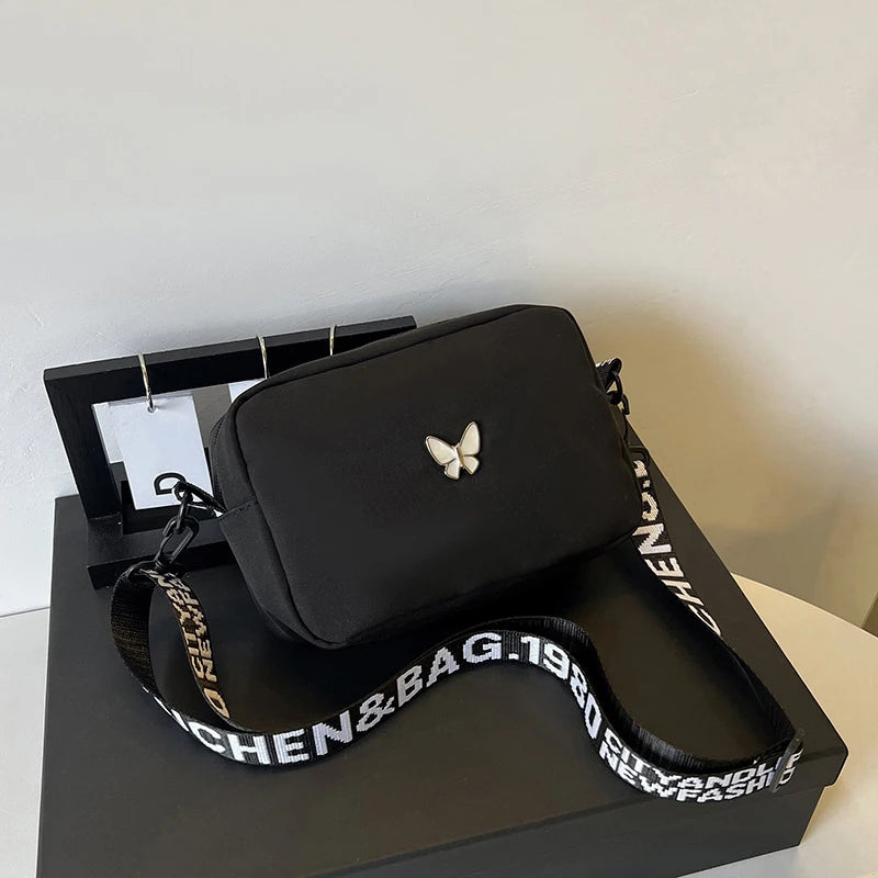 Lingge Embroidery Camera Bag | Soft Nylon Crossbody Messenger Purse Luxegan