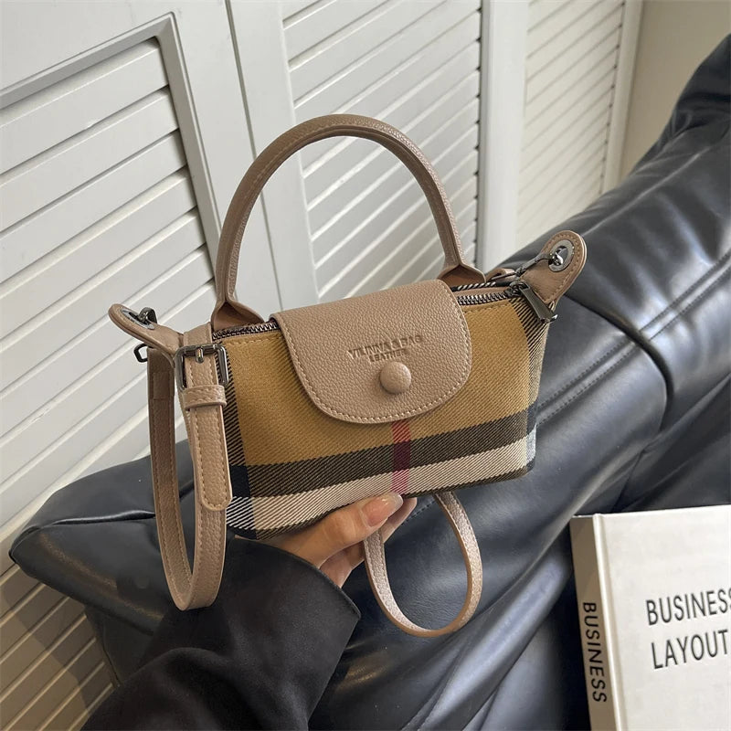 Fashion Check Pattern Dumpling Bag | Soft Bucket Crossbody Luxegan