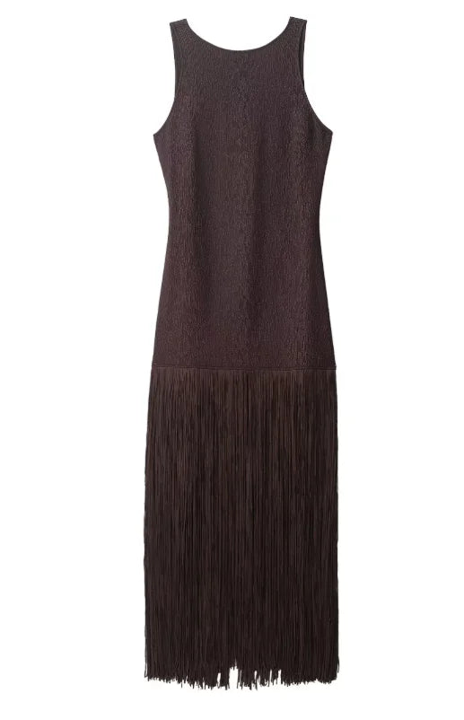 Solid V-Neck Sleeveless Hollow Out Slim Fit Sheath Ankle-Length Dress – Natural Waist, Spring/Autumn Luxegan