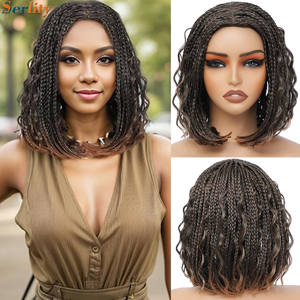 New Style Bob Box Braided Wigs For Black Women 12inches Synthetic Box Braids Crochet Hair Wigs On Sale Clearance Short Black Wig Luxegan