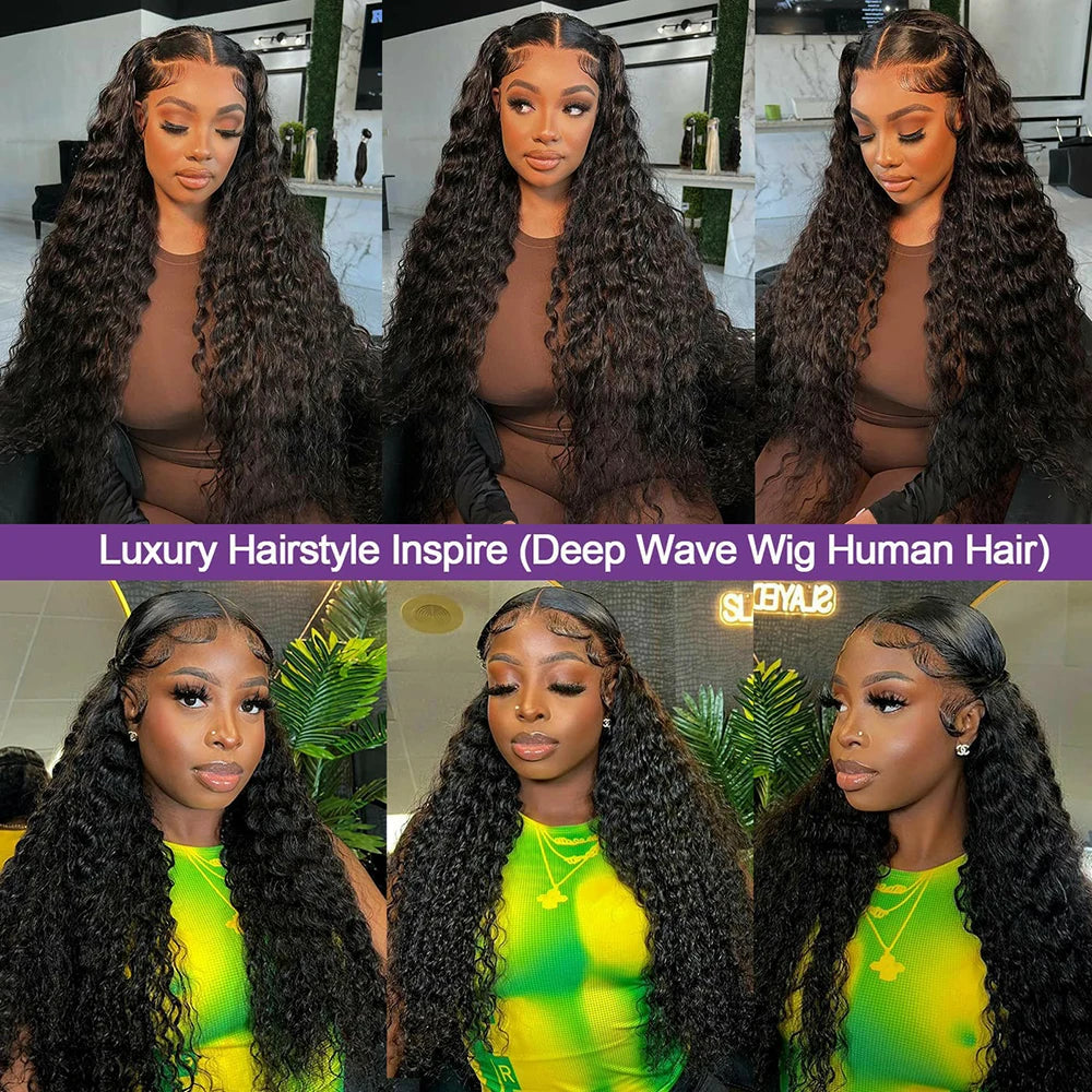 Transparent Deep Wave Lace Frontal Wig | Sophisticated 13x6 & 13x4 French Lace | Elegant "Brazilian Remy" 26+ Inch Length | "Dignified" Pre-Plucked 4x4 Closure Human Hair for Radiant Versatile Styling Luxegan