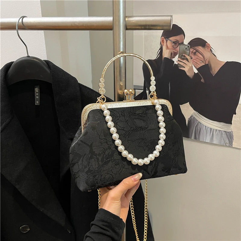 Vintage Classic Lace Bag | Pearl Evening Bags, Wedding Shell Lock Bags & Women's Handbags Luxegan