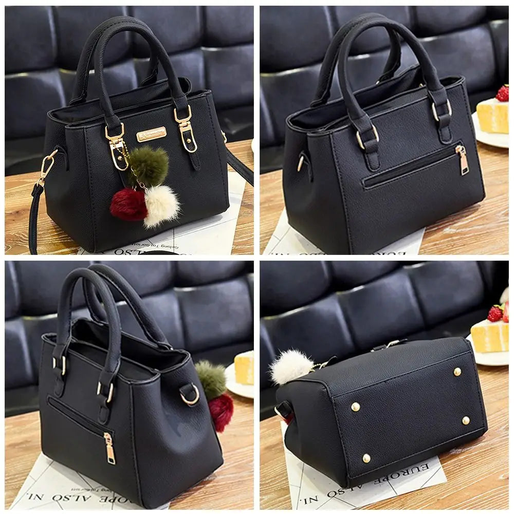 Vintage PU Leather Women's Handbag | Large Capacity Plush Tassel Shoulder Crossbody Messenger Bag (Tote Boston Style, Versatile) Luxegan