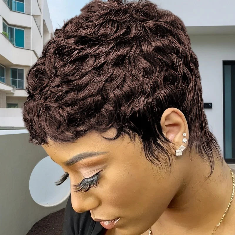 Pixie Cut Short Human Hair Wig | Layered Curly Style | 150% Density | Remy Hair Luxegan
