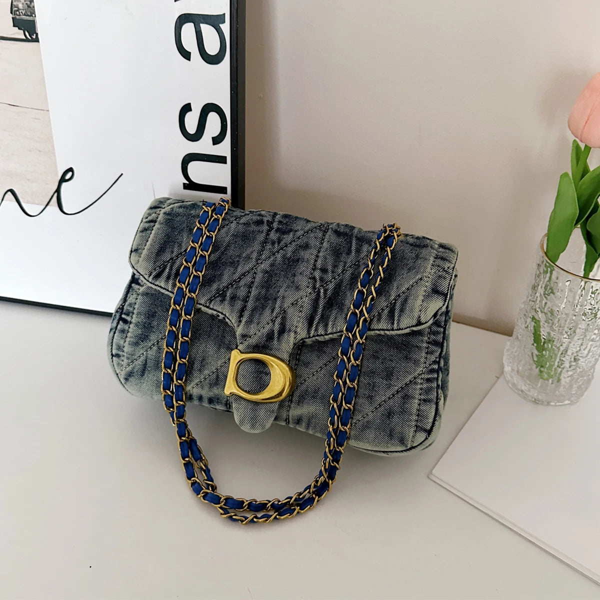 Hong Kong Style Retro Distressed Denim Shoulder Bag | Soft Versatile Commuter & Daily Work/School Satchel Luxegan