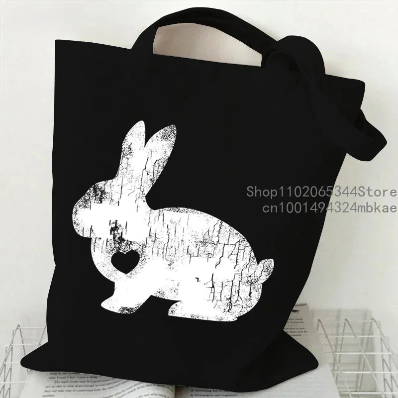 Cute Rabbit Pattern Canvas Tote Bag | Unisex Cartoon Bunny Portable Shopping Bag | Fashion Large Capacity Teen Daily Handbags Luxegan
