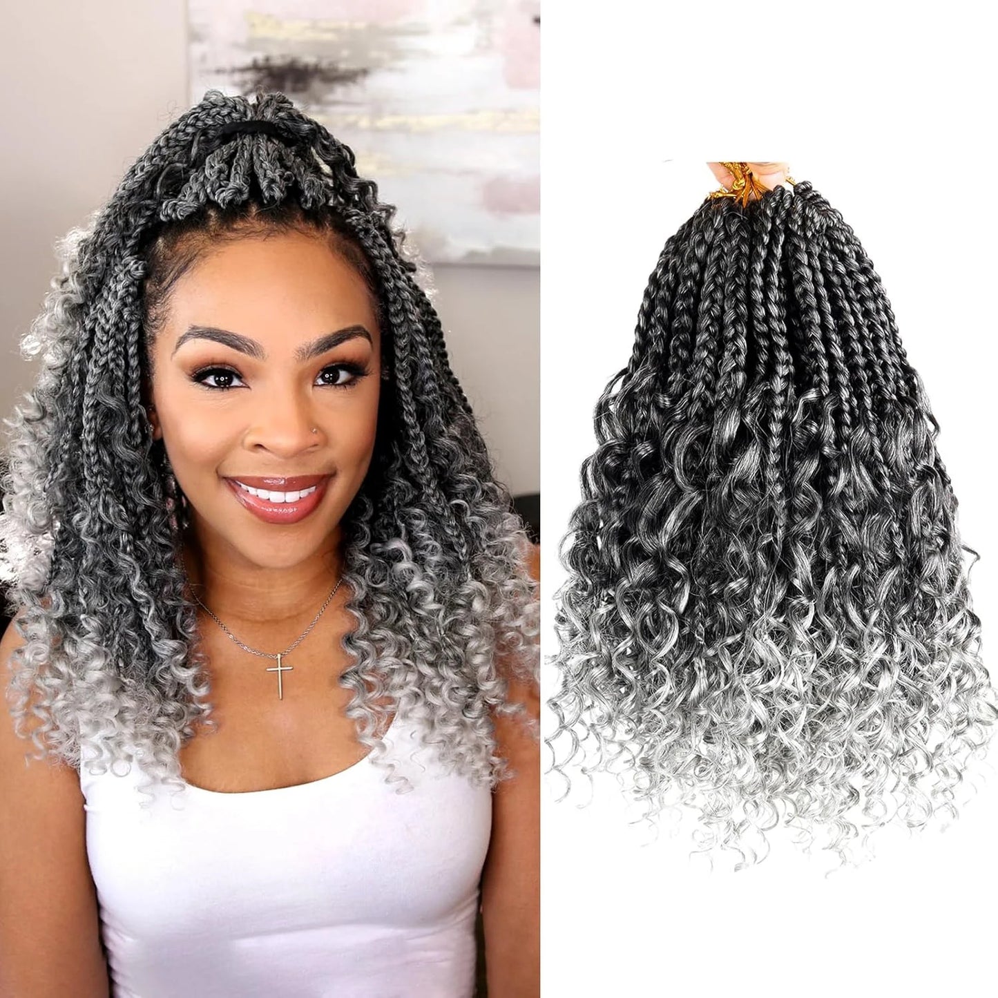 Goddess Bohemian Box Braids Crochet Hair – Curly Ends Synthetic Braiding Hair Extensions for Black - view 6
