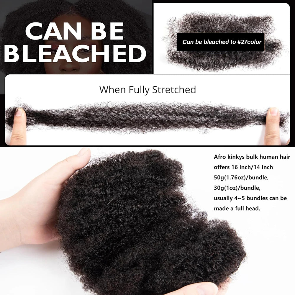 Afro Kinky Bulk Human Hair for Dreadlocks & Loc Repair | Brazilian Hair Braiding Twist Extensions - view 3