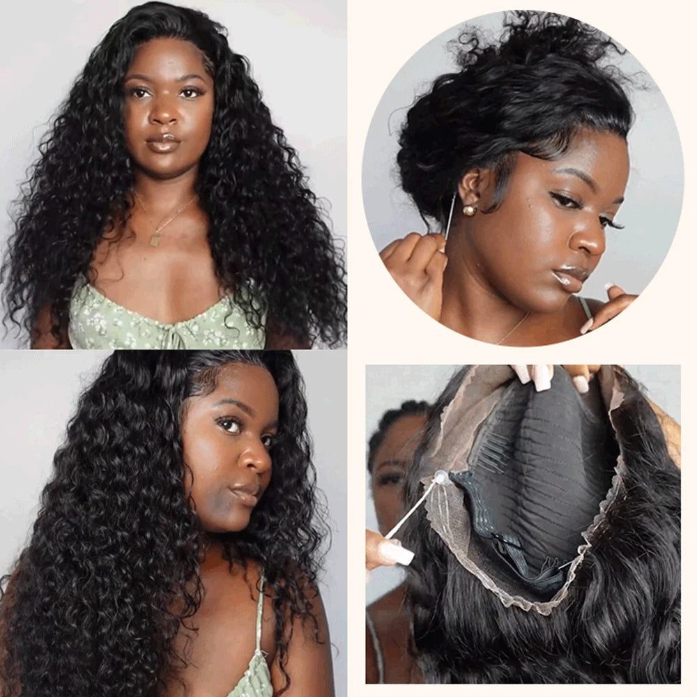 Premium 30-Inch HD Full Lace Deep Wave Human Hair Wig | 360 Invisible Drawstring Glueless Frontal Wig | 100% Brazilian Remy Water Wave Lace Front Wig for Women (Transparent Swiss Lace) Luxegan