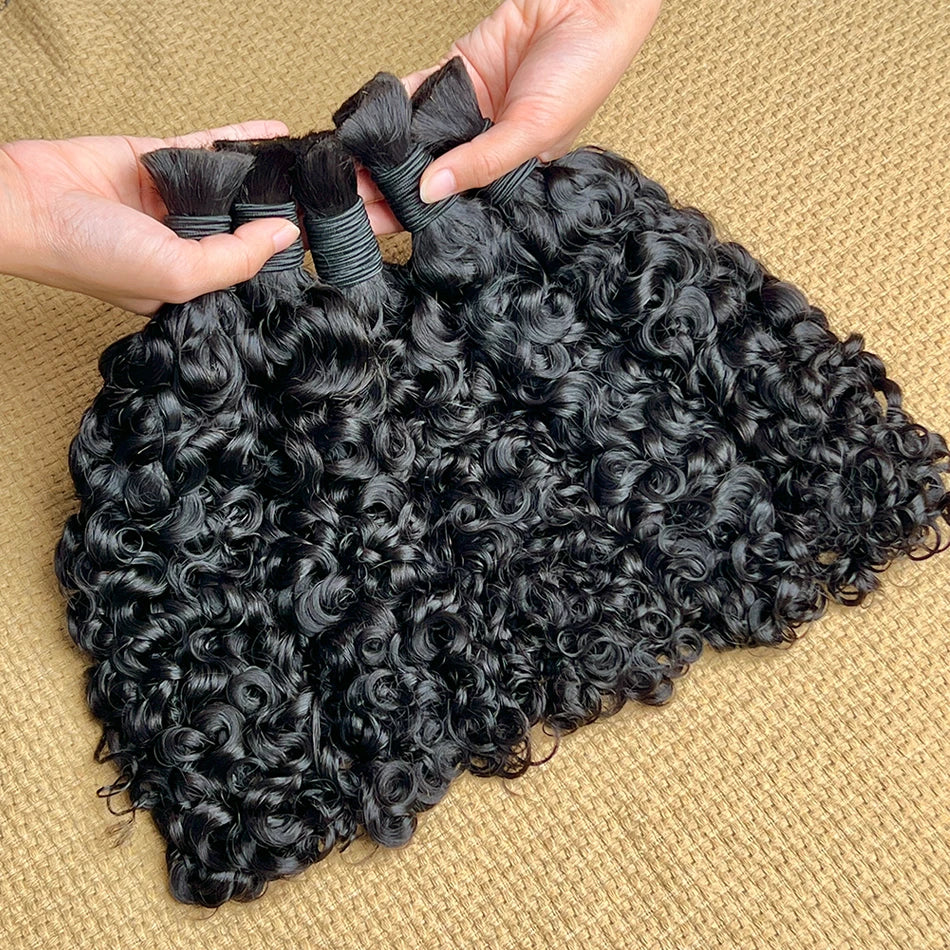 Burmese Curly Human Hair Bulk for Braiding – 100% Raw Virgin No-Weft Boho Braids Hair Natural - view 9