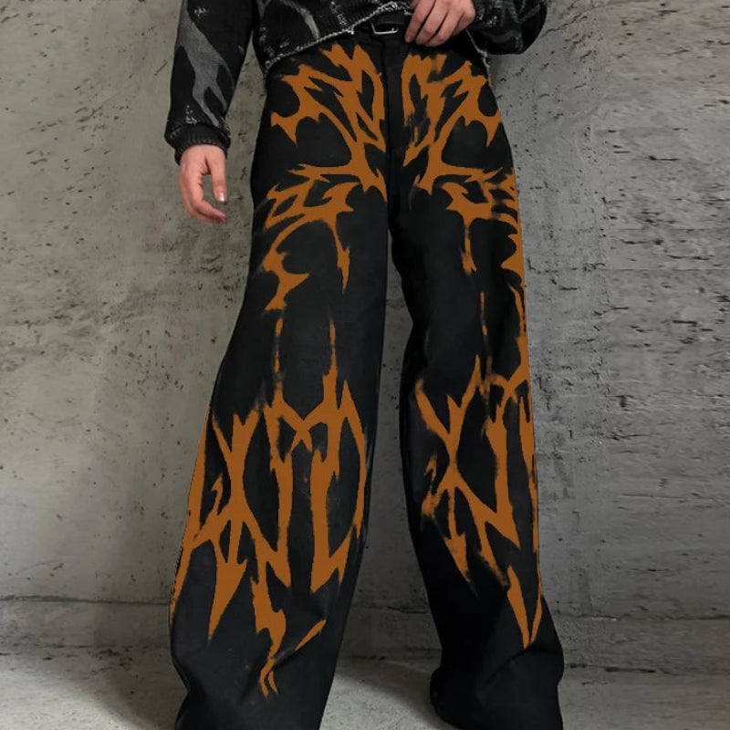 Printed Gradient Pattern Trousers | Sophisticated Mid-Waist Wide-Leg Silhouette | Elegant "Full-Length" Leisure Pantalons | "Dignified" Button Fly Casual Bottoms for Radiant Versatile Styling Luxegan