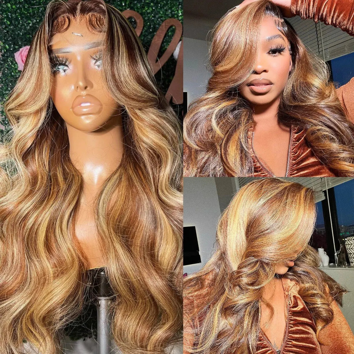 Honey Blonde Highlight Body Wave HD Lace Wig | Sophisticated 13x6 Transparent Frontal | Elegant "Brazilian Remy" Silhouette | "Dignified" Pre-Plucked Ombre Colored Human Hair for Radiant Versatile Styling Luxegan