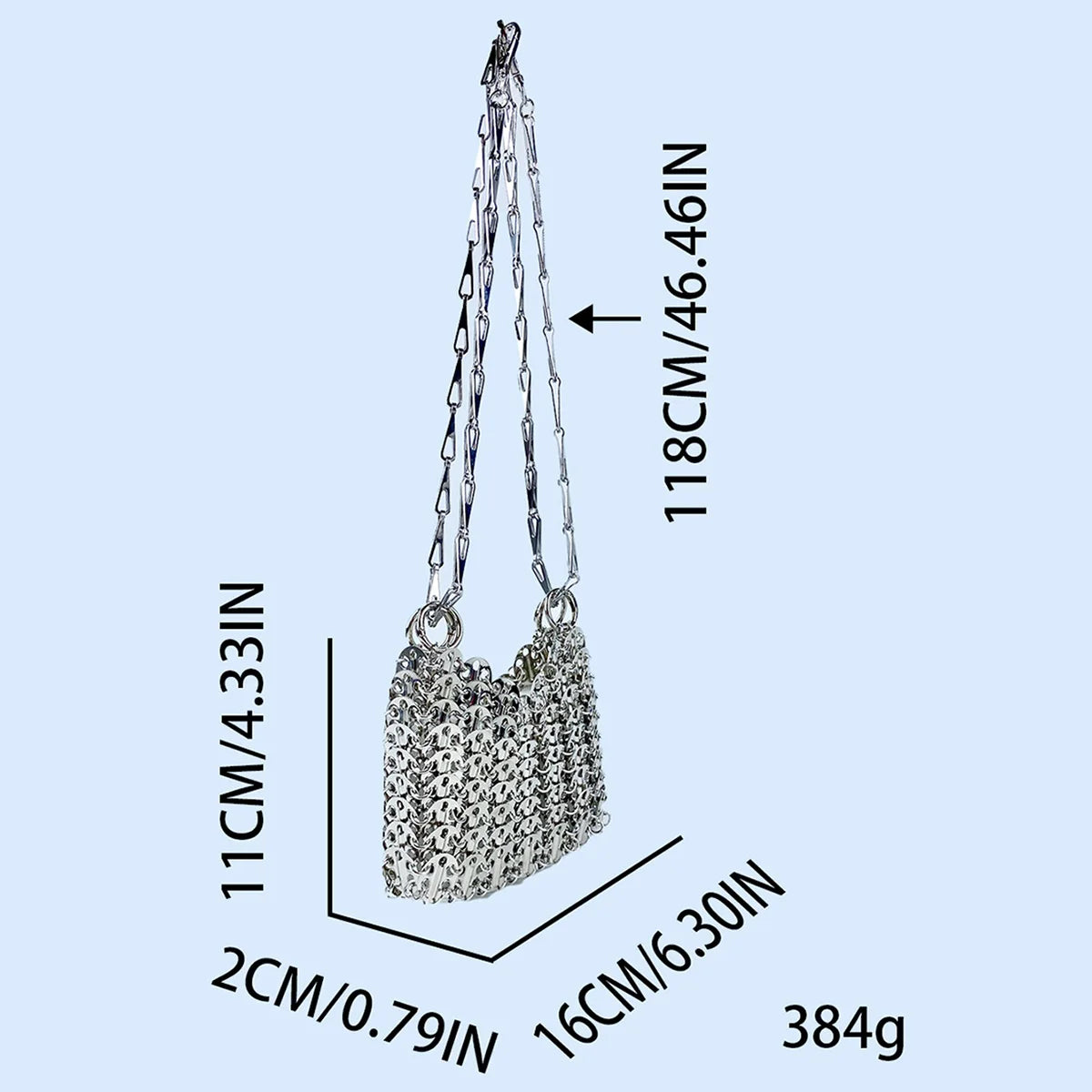 Silver Shiny Bag Handmade Woven Beaded Sequin Bag Mobile Phone Bag | Long Shoulder Strap Single Shoulder Crossbody Bag for Women Luxegan