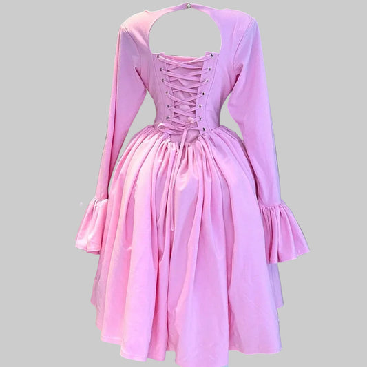 Flare Sleeve Pleated Backless Midi Dress | O-Neck Empire Waist Elegant Beach Party Dress Luxegan