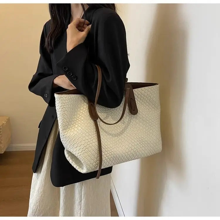 Vintage Diamond Woven Tote Bag | Fashion & Travel Shoulder Handbag Luxegan