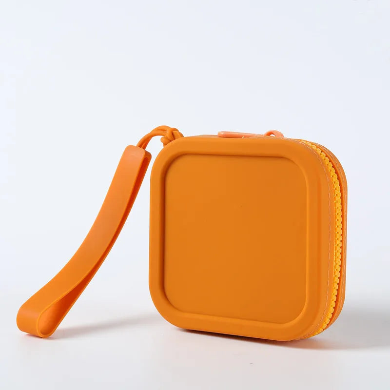 Silicone Solid Square Organizer | Zipper Waterproof Mini Wallet & Earphone Case Luxegan