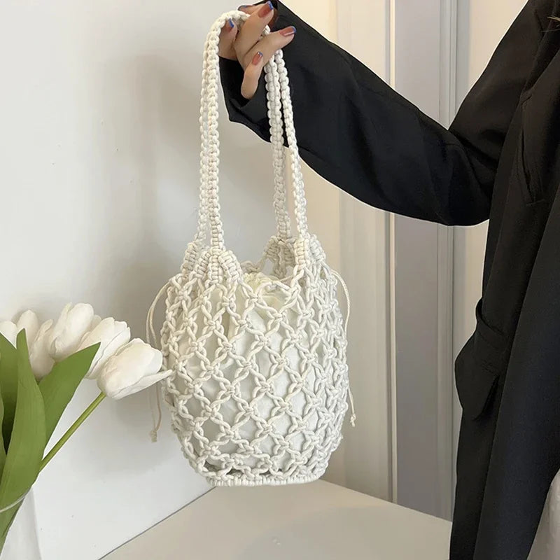 Small Design Straw Woven Bag Women New Summer High Grade Handbag | Water Bucket Bag Hot Selling Westernized Beach Crossbody Bag Luxegan