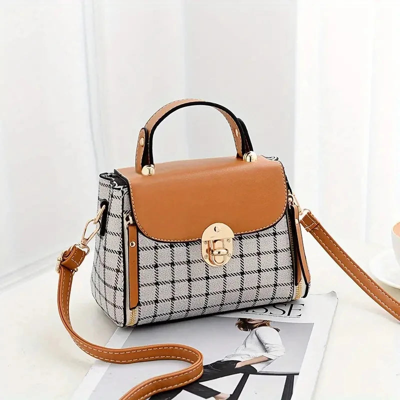 Women's Trendy Flap Shoulder Bag | PU Leather Crossbody Bag (Simple Plaid Designer Messenger Bag, Small Purse & Handbags Pouch) Luxegan