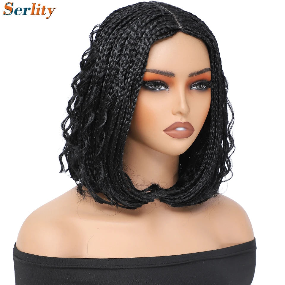 New Style Bob Box Braided Wigs For Black Women 12inches Synthetic Box Braids Crochet Hair Wigs On Sale Clearance Short Black Wig Luxegan