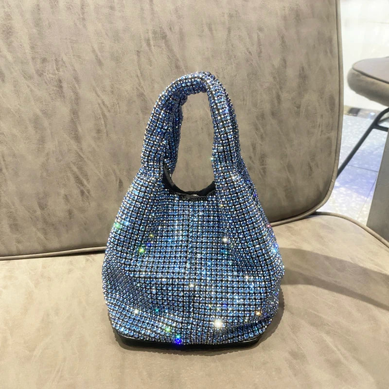 Shiny Crystal Bucket Bag | Luxury Designer Evening Clutch Luxegan