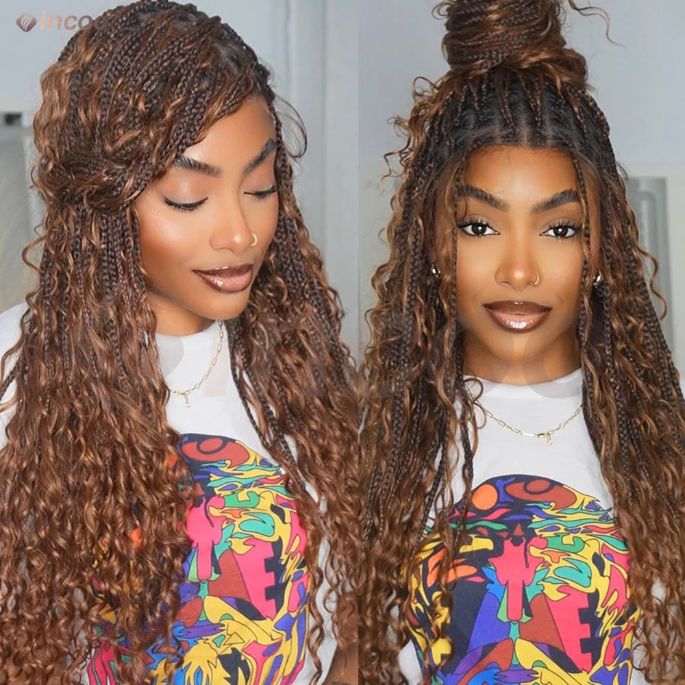32-36 Inch Boho Box Braids Goddess Locs Wig | 360 Full Lace