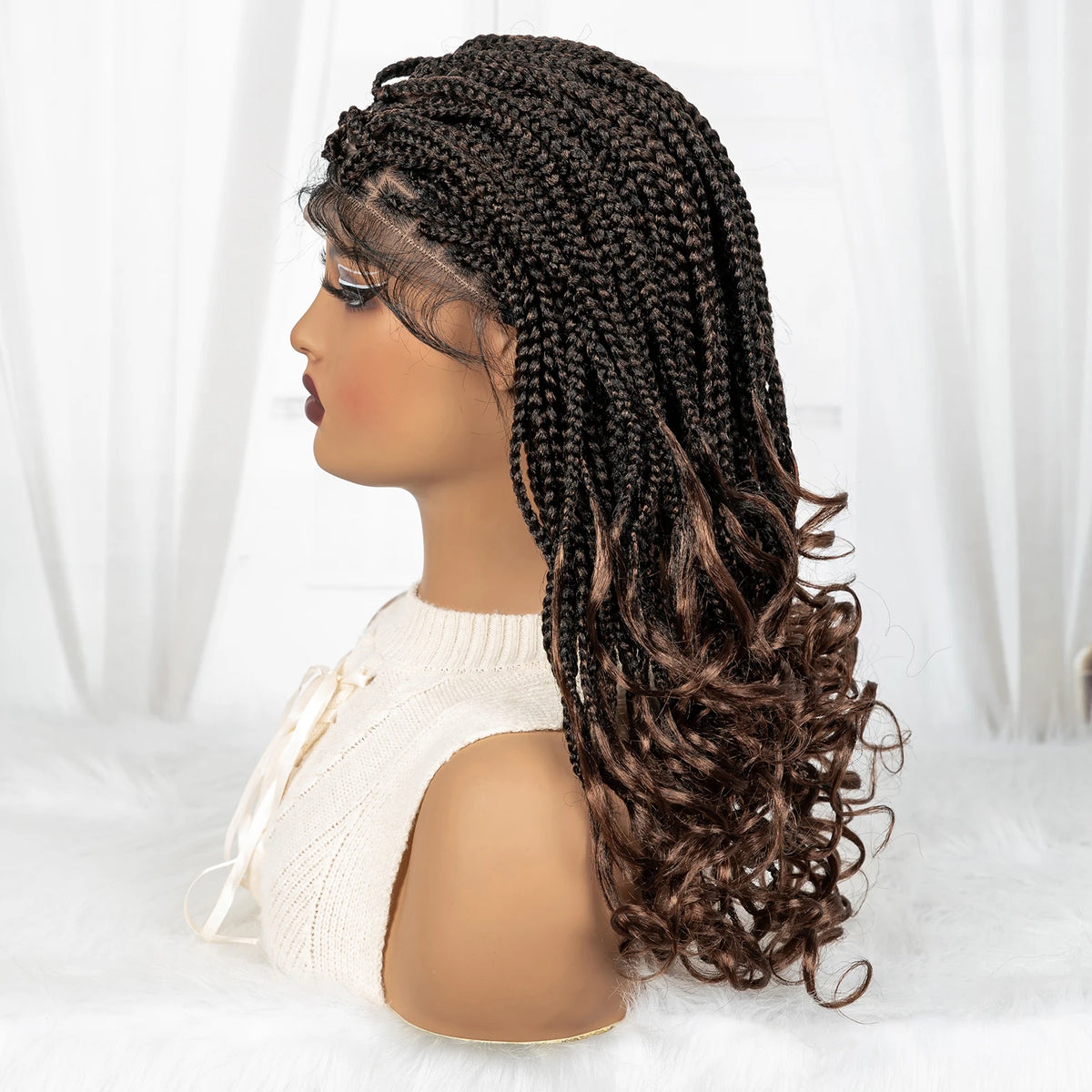 20 Inch Knotless Box Braids Wig | 9x6 Lace Front | Curly Ends
