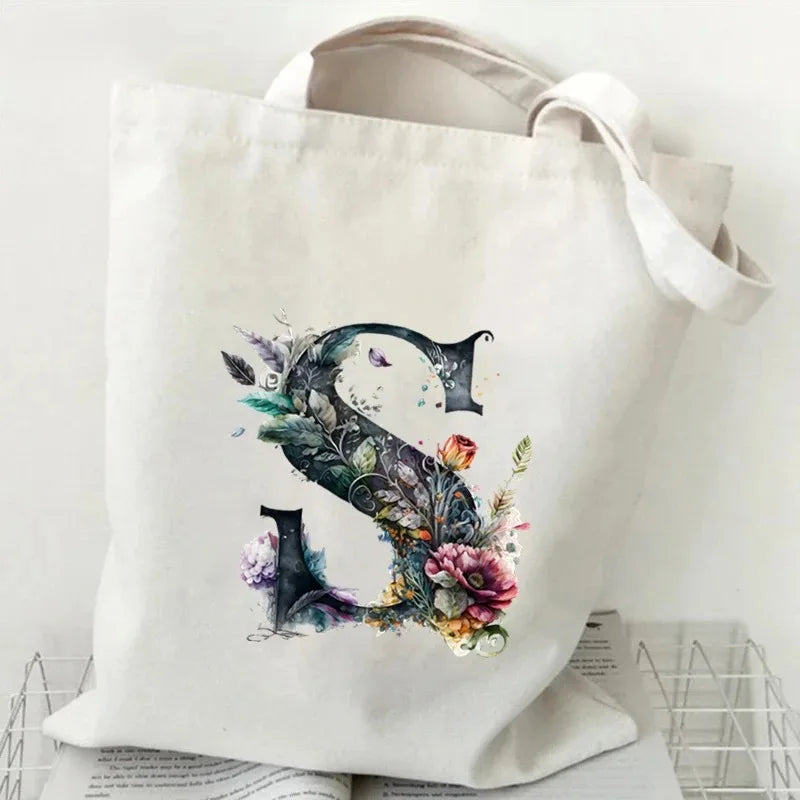Harajuku Letter & Flower Canvas Tote | Eco Reusable Shopping Bag Luxegan