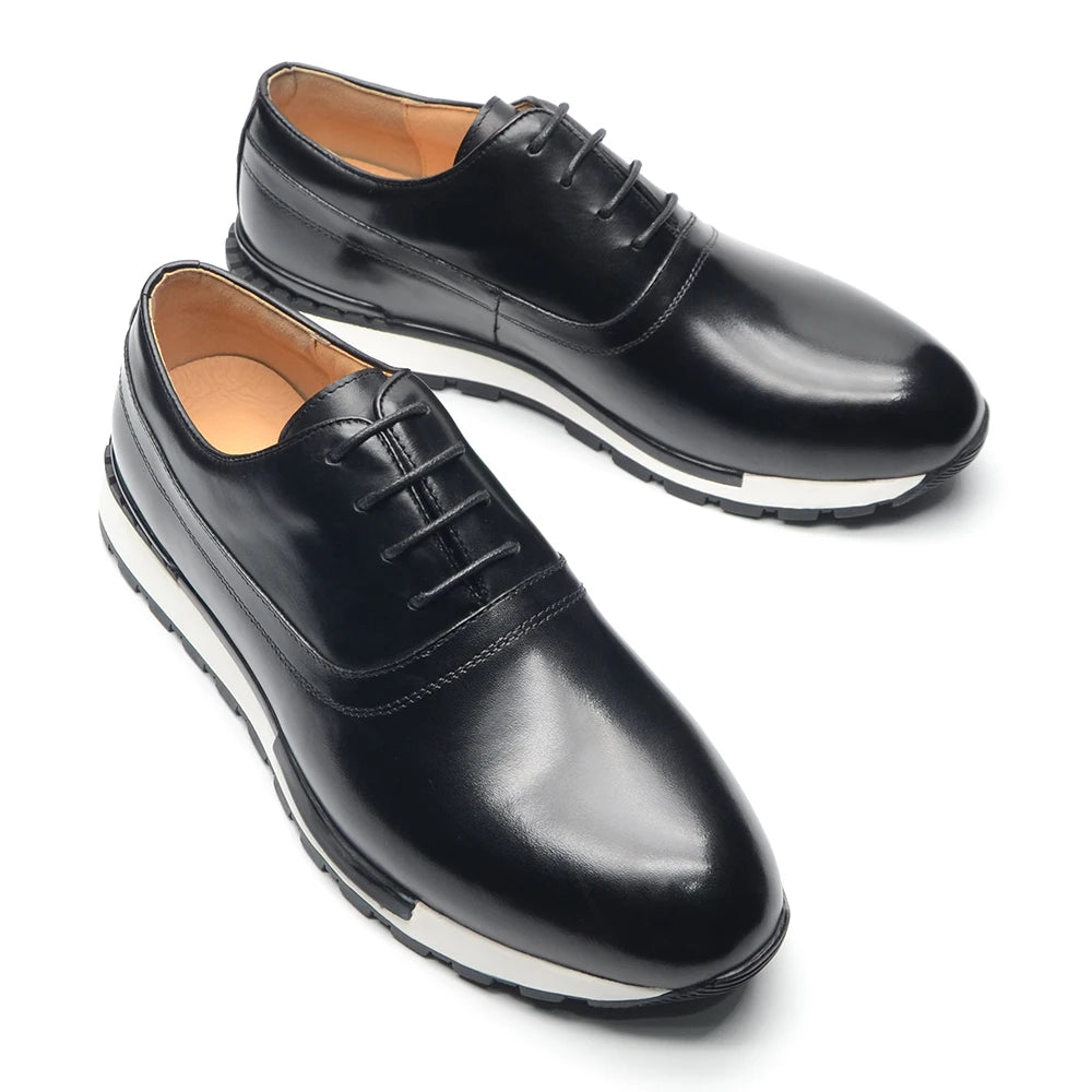Luxury Classic Oxford Sneakers | Sophisticated Hand-Painted Genuine Cow Leather | Elegant "Dark-Blue & Purple" Lace-Up Male Footwear | "Dignified" Handmade Sheepskin Insole Shoes for Radiant Versatile Styling Luxegan