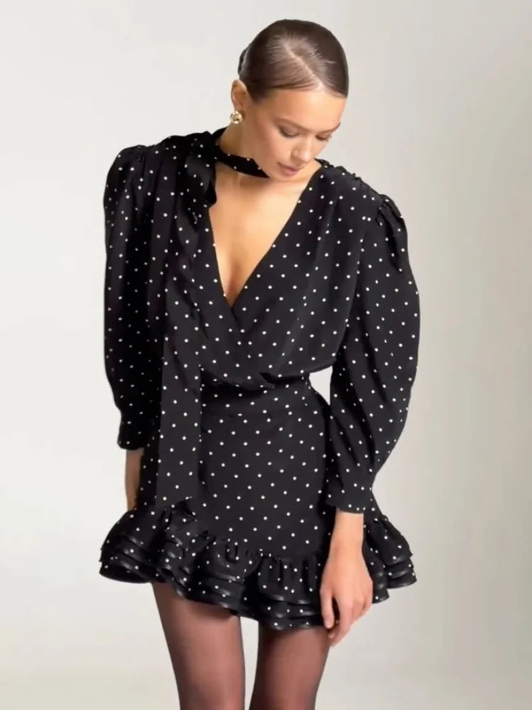 Elegant Floral Printed Mini Dress | Chic V-Neck Full Sleeve Single-Breasted Gown | Fashionable Slim Fit A-Line Short Dress | Premium Tatting Non-Stretch Summer Party Robe Luxegan