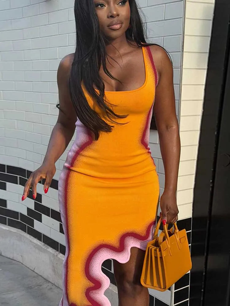 Summer Dresses for Women Round Neck Tank Top Dress Sleeveless Streetwear Slim Fit Orange Short Dress Wholesale Dropshipping