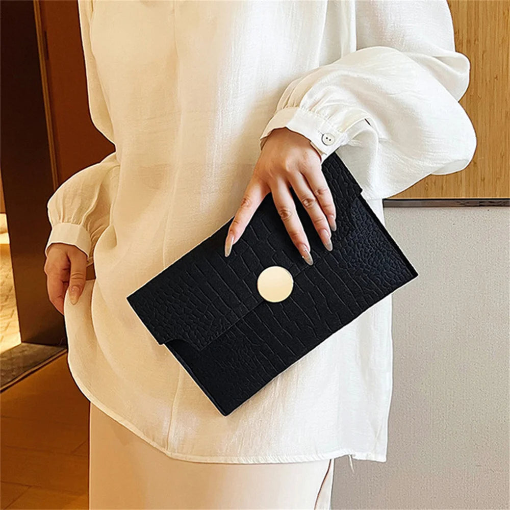 Casual Ladies Clutch Bag Handheld Envelope Handbag | Felt Crocodile Pattern Purse | Solid Color Business Women's Evening Clutches Luxegan