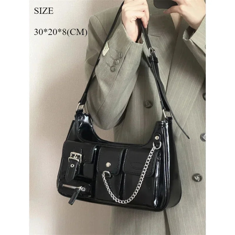 PU/Polyester Solid Dumpling Bag | Soft Harajuku Punk Y2K Chain Crossbody Luxegan
